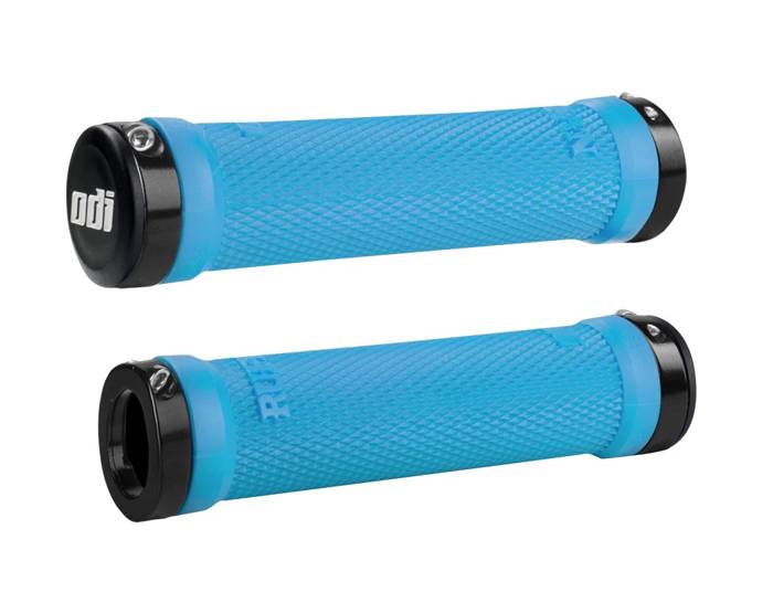 ODI Ruffian Lock-On Grips, 130mm, No Flange, Blue w/Black Clamps